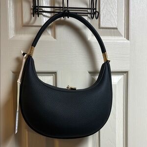 Songmont Black Hobo Bag with Curved Handle and Gold Accents